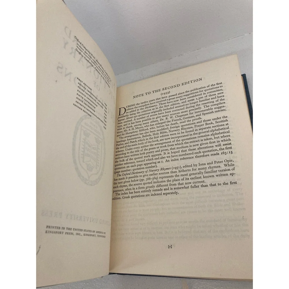 VTG 1955 Oxford Dictionary of Quotations 2nd Edition Hardcover History Academia